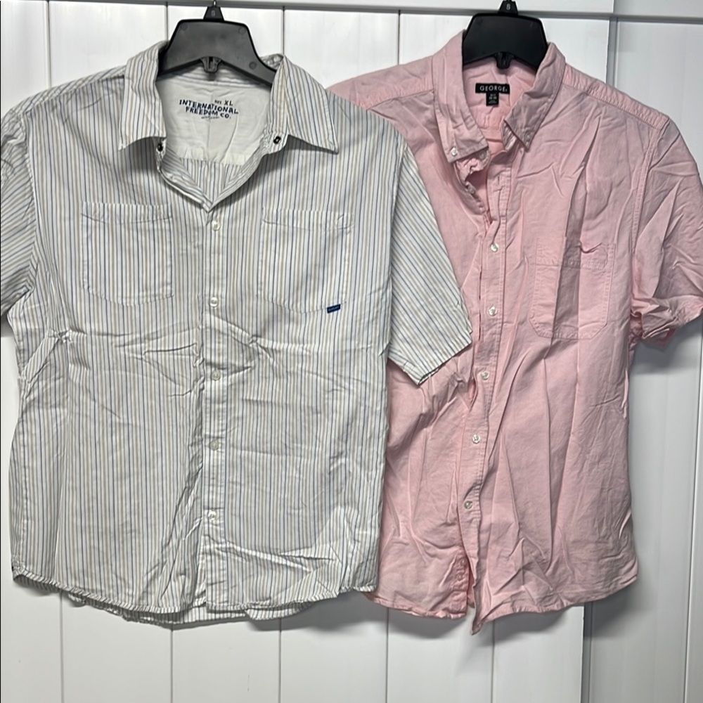 Men’s Hurley& George Stripe and Pink Casual Short Sleeve Button Down Shirt XL